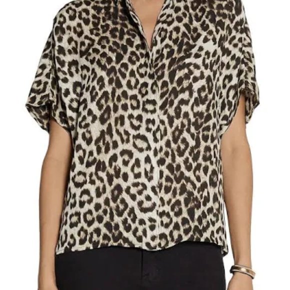 Rag and Bone Saunders Silk Leopard Print Button Front Batwing Sleeve Blouse - Picture 1 of 10